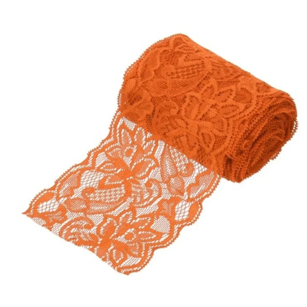 MECCANIXITY Elastic Lace Ribbon Unisex 5yd Dark Orange Floral Pattern Trim